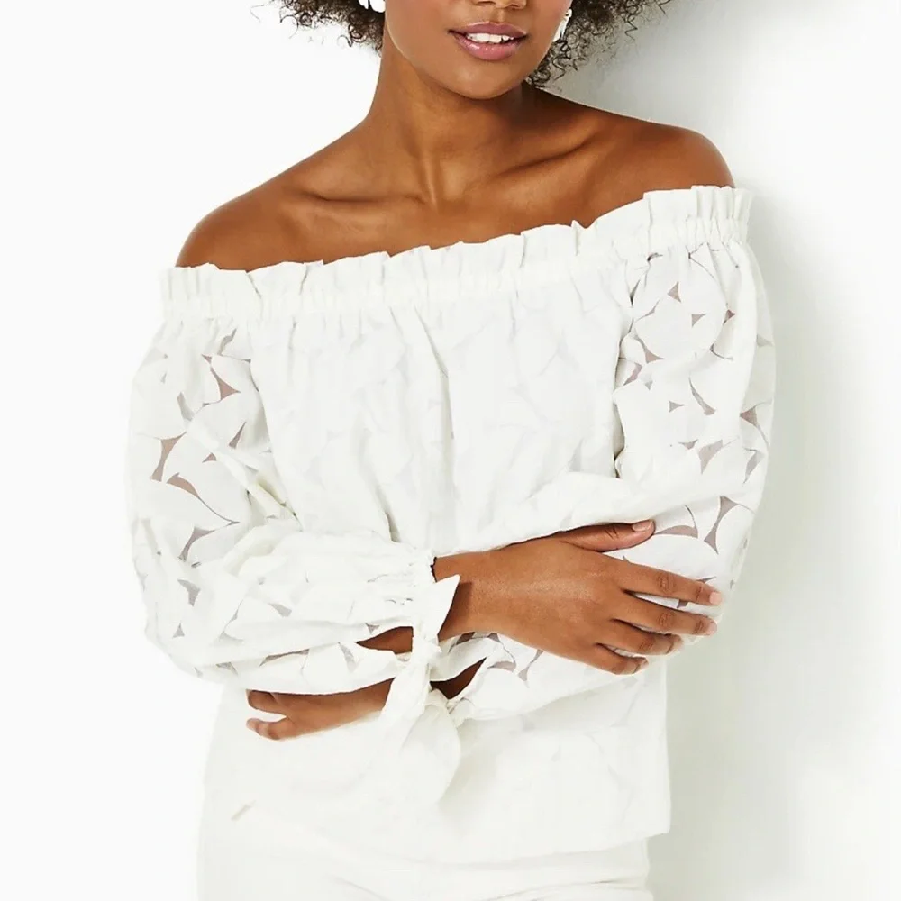 Lilly Pulitzer White Textured Off-Shoulder Top - Picture 3 of 3